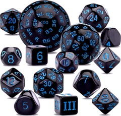 15 Pieces Complete Polyhedral Dice Set D3-D100 (Black & Blue)